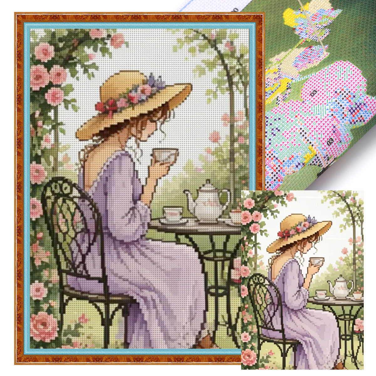 Garden Tea Break - Full 11CT Stamped Cross Stitch 40x60CM - Huacan