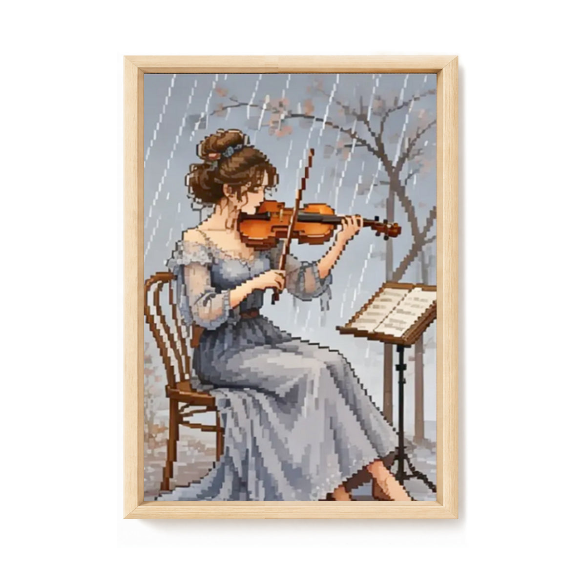 Playing Violin In Rain - Full 11CT Stamped Cross Stitch 40x60CM - Huacan