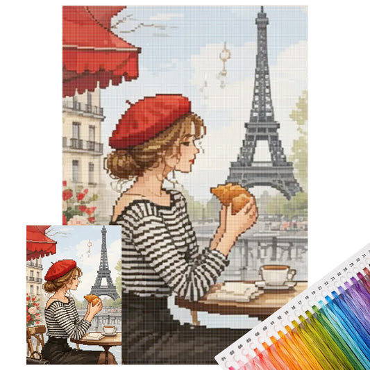 Paris Morgen & Mittag - Vollständiges 11CT Stempel-Kreuzstichset 40x60CM - Huacan