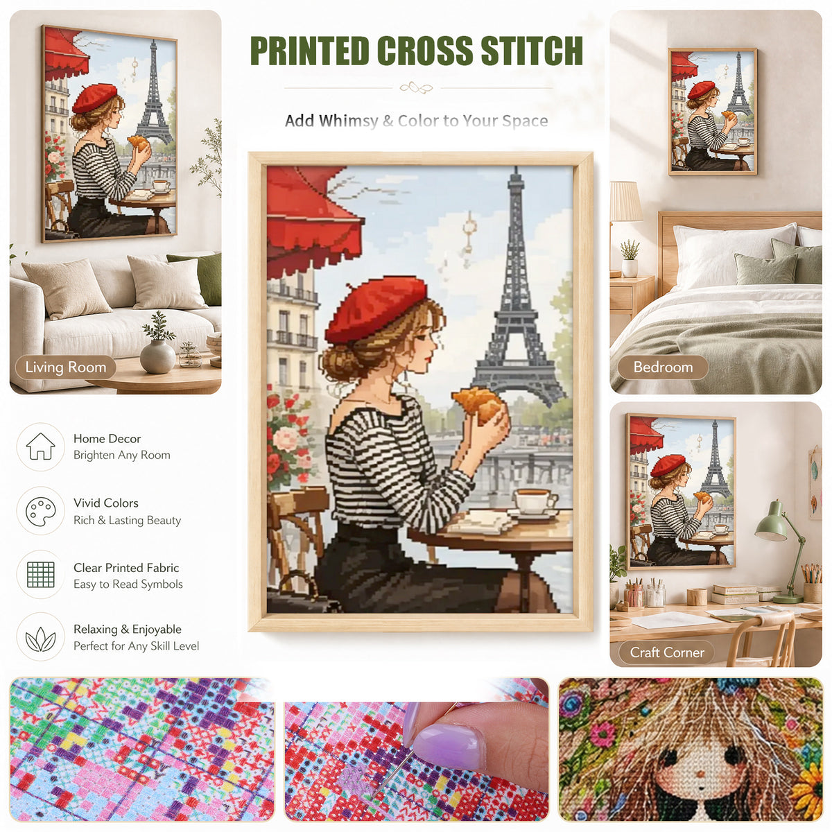 Paris Morning & Noon - Full 11CT Stamped Cross Stitch 40x60CM - Huacan