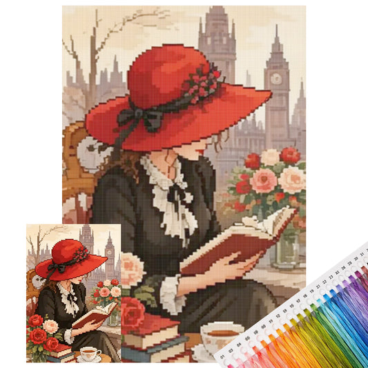 Britischer Duft Lesen - Komplettes 11CT gestempeltes Kreuzstich-Set 40x60CM - Huacan