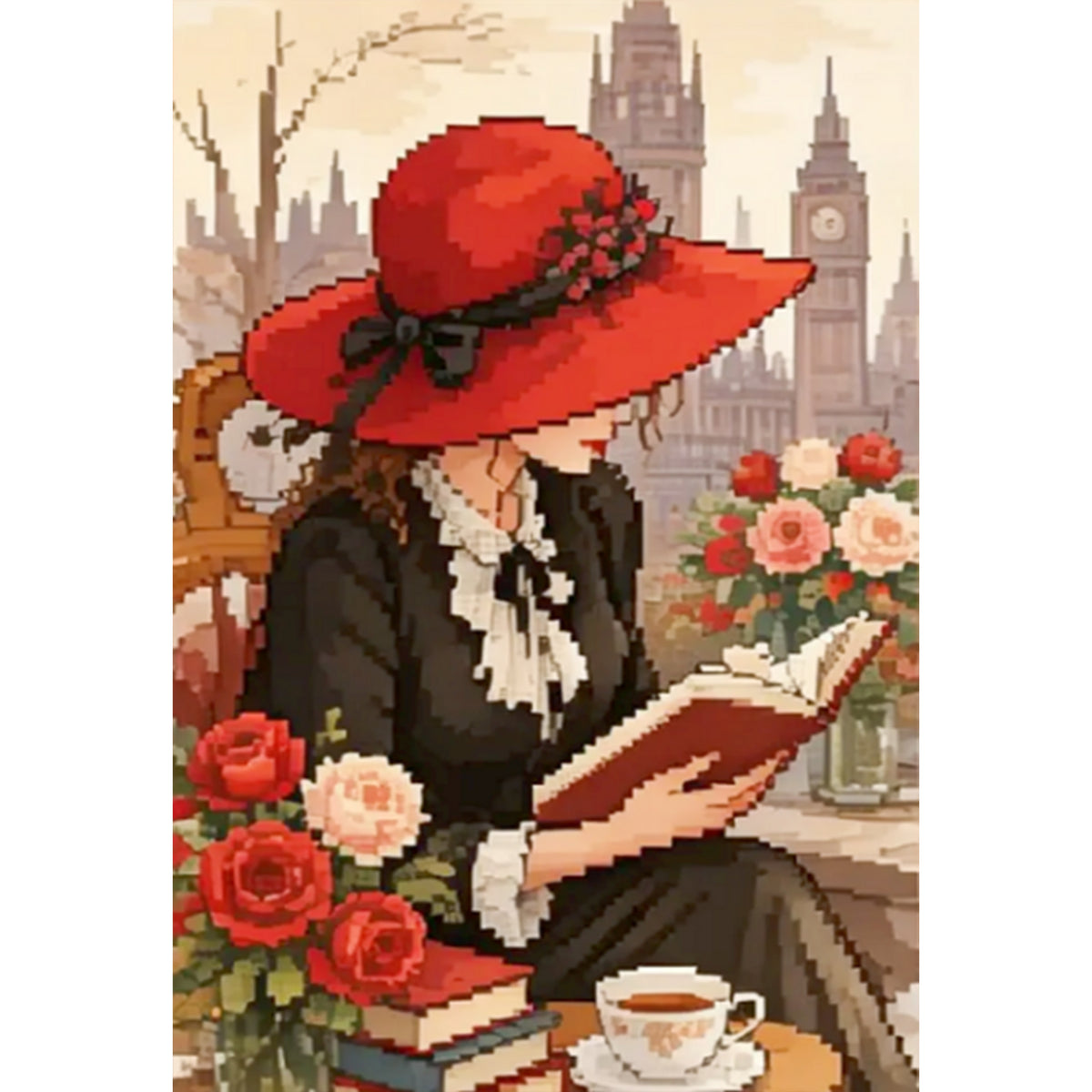 Britischer Duft Lesen - Komplettes 11CT gestempeltes Kreuzstich-Set 40x60CM - Huacan