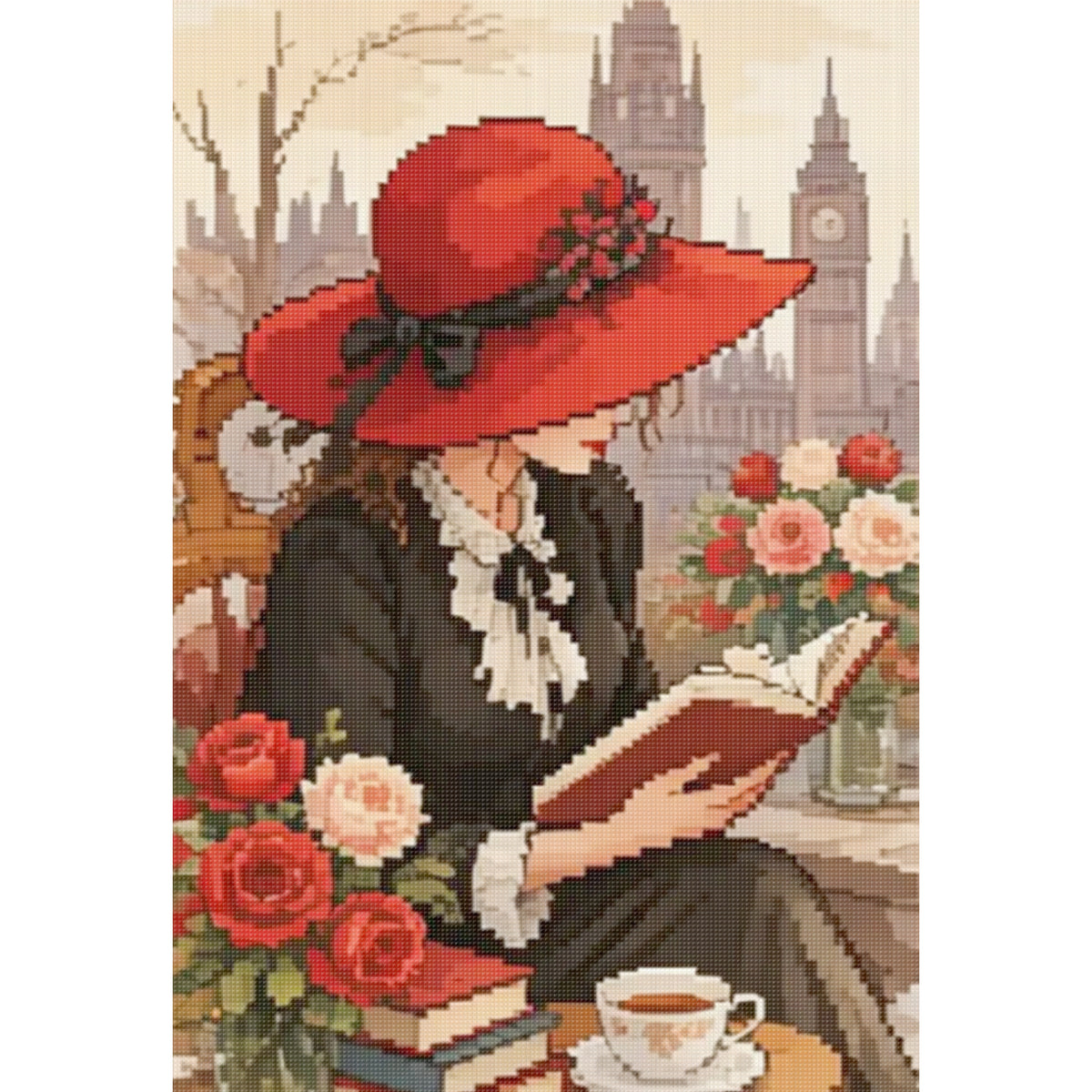 Britischer Duft Lesen - Komplettes 11CT gestempeltes Kreuzstich-Set 40x60CM - Huacan