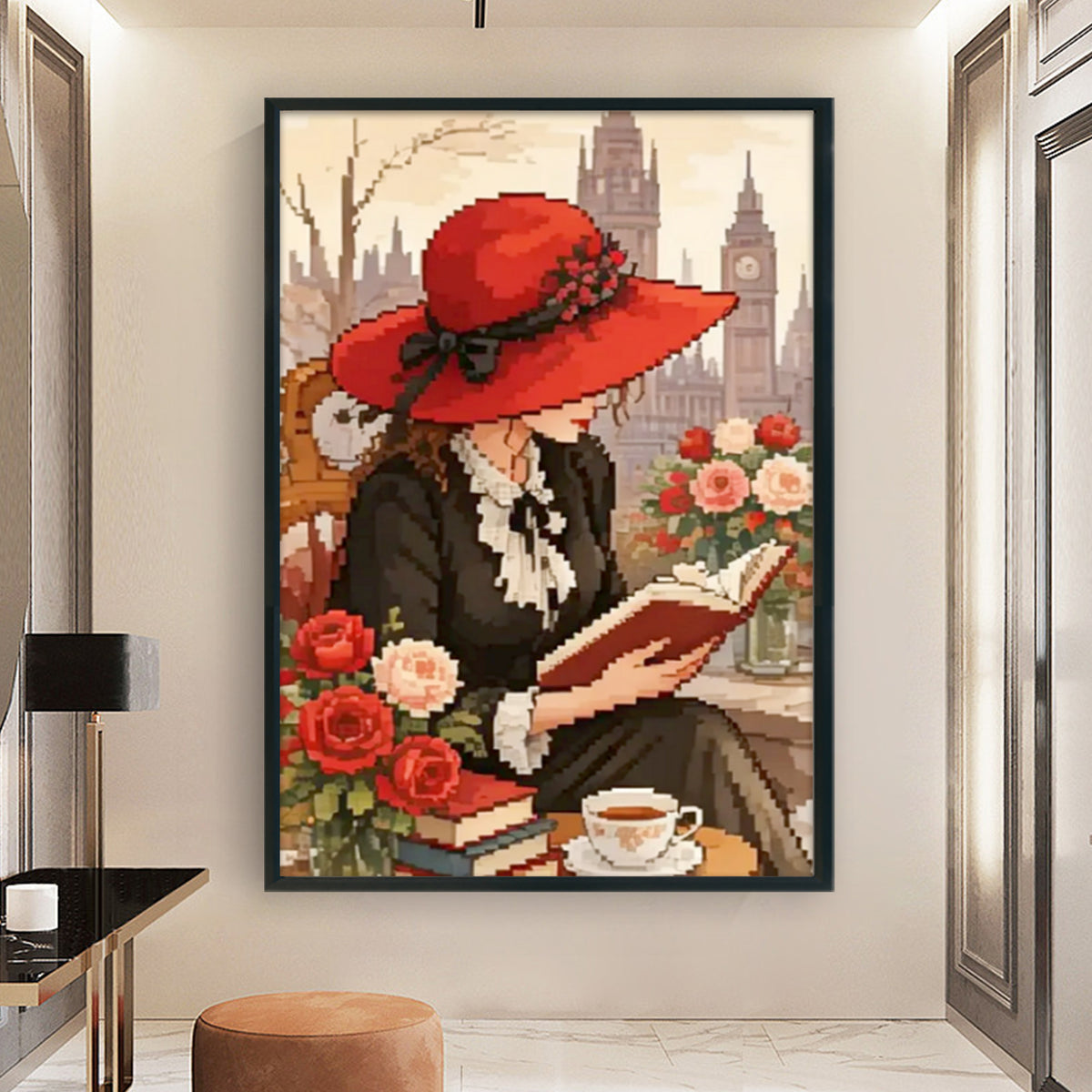 Britischer Duft Lesen - Komplettes 11CT gestempeltes Kreuzstich-Set 40x60CM - Huacan