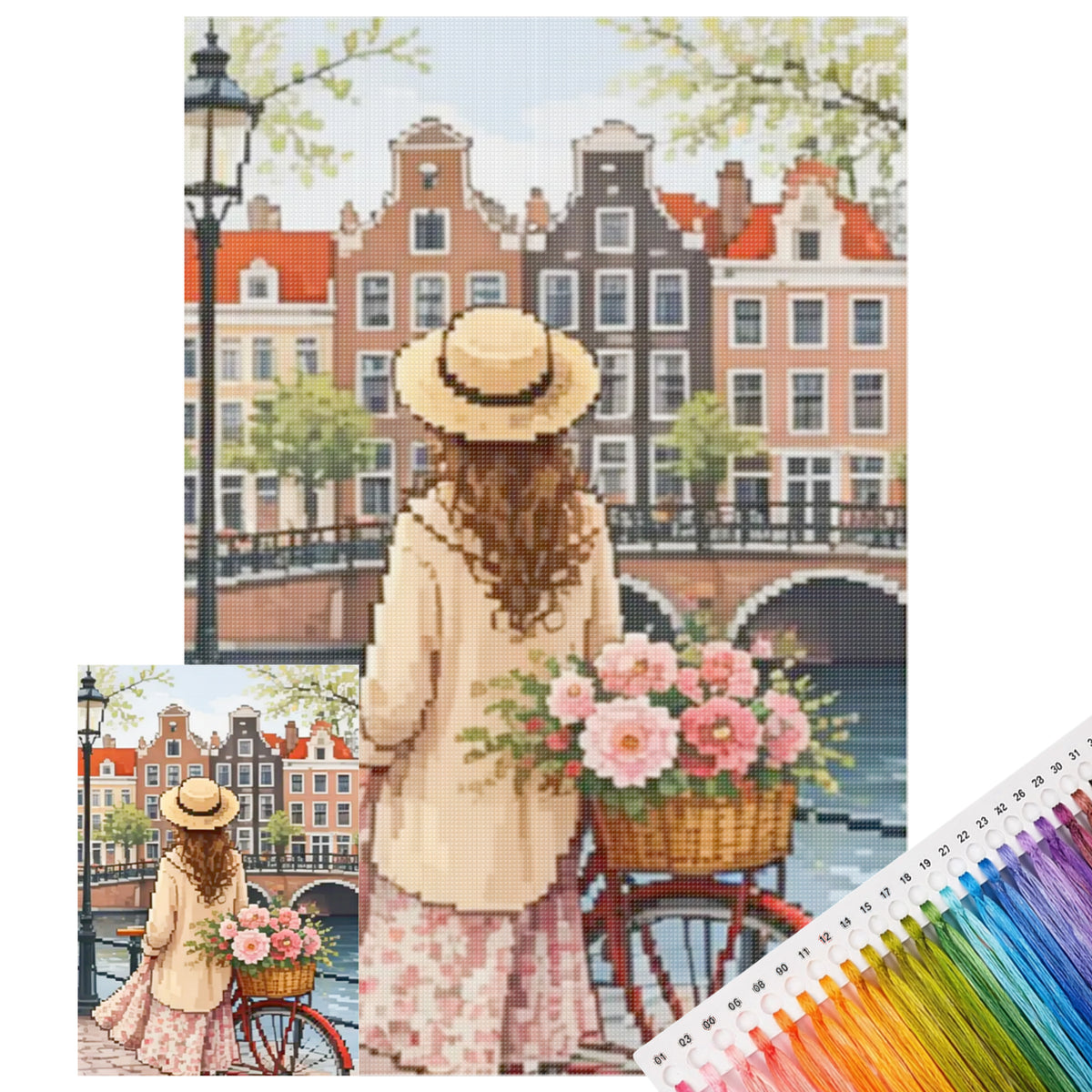 Amsterdam Flower Cart - Full 11CT Stamped Cross Stitch 40x60CM - Huacan
