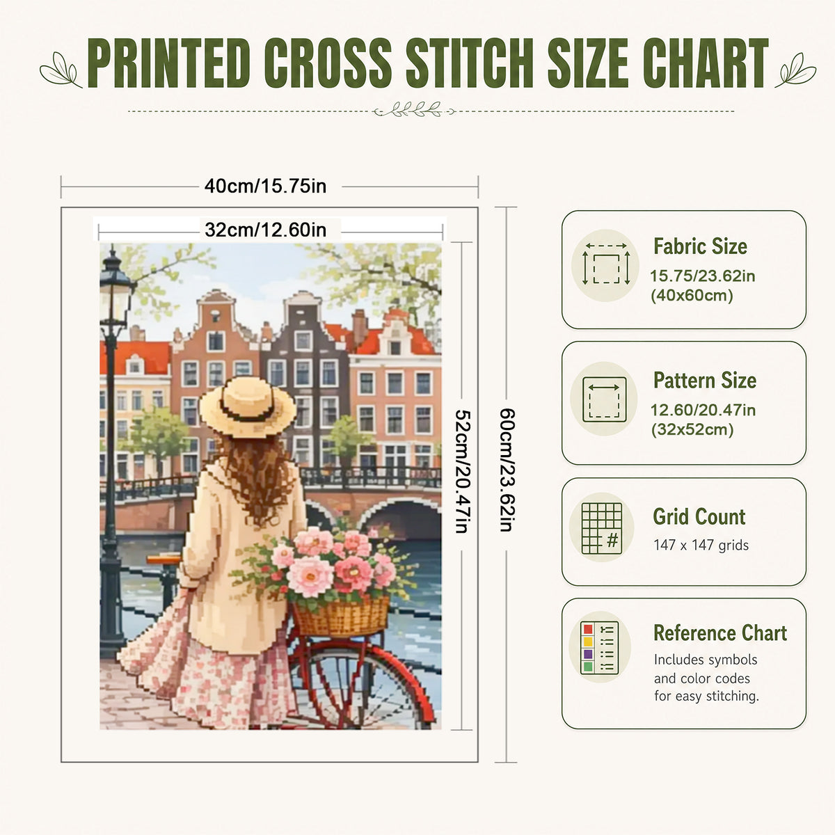 Amsterdam Flower Cart - Full 11CT Stamped Cross Stitch 40x60CM - Huacan