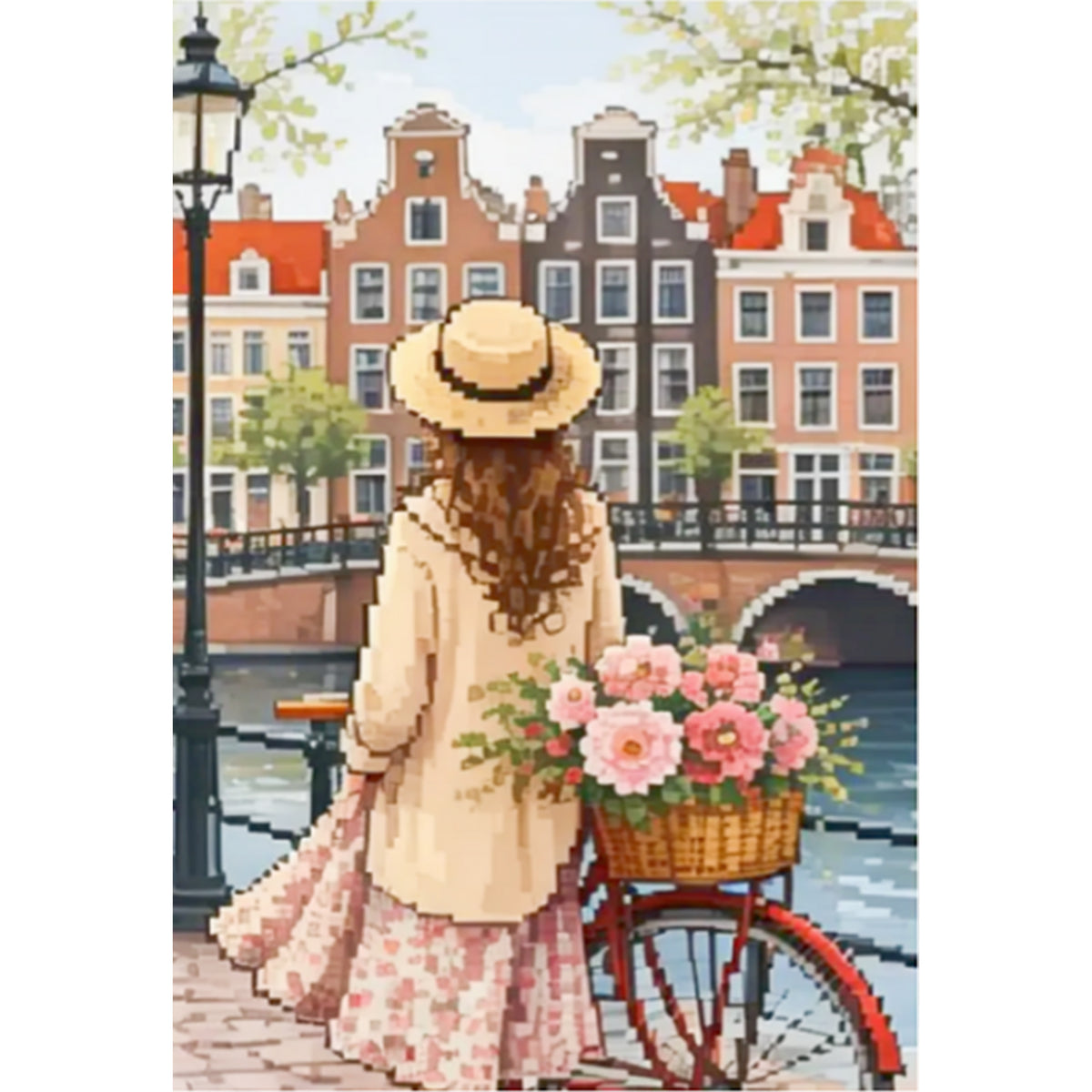 Amsterdam Flower Cart - Full 11CT Stamped Cross Stitch 40x60CM - Huacan