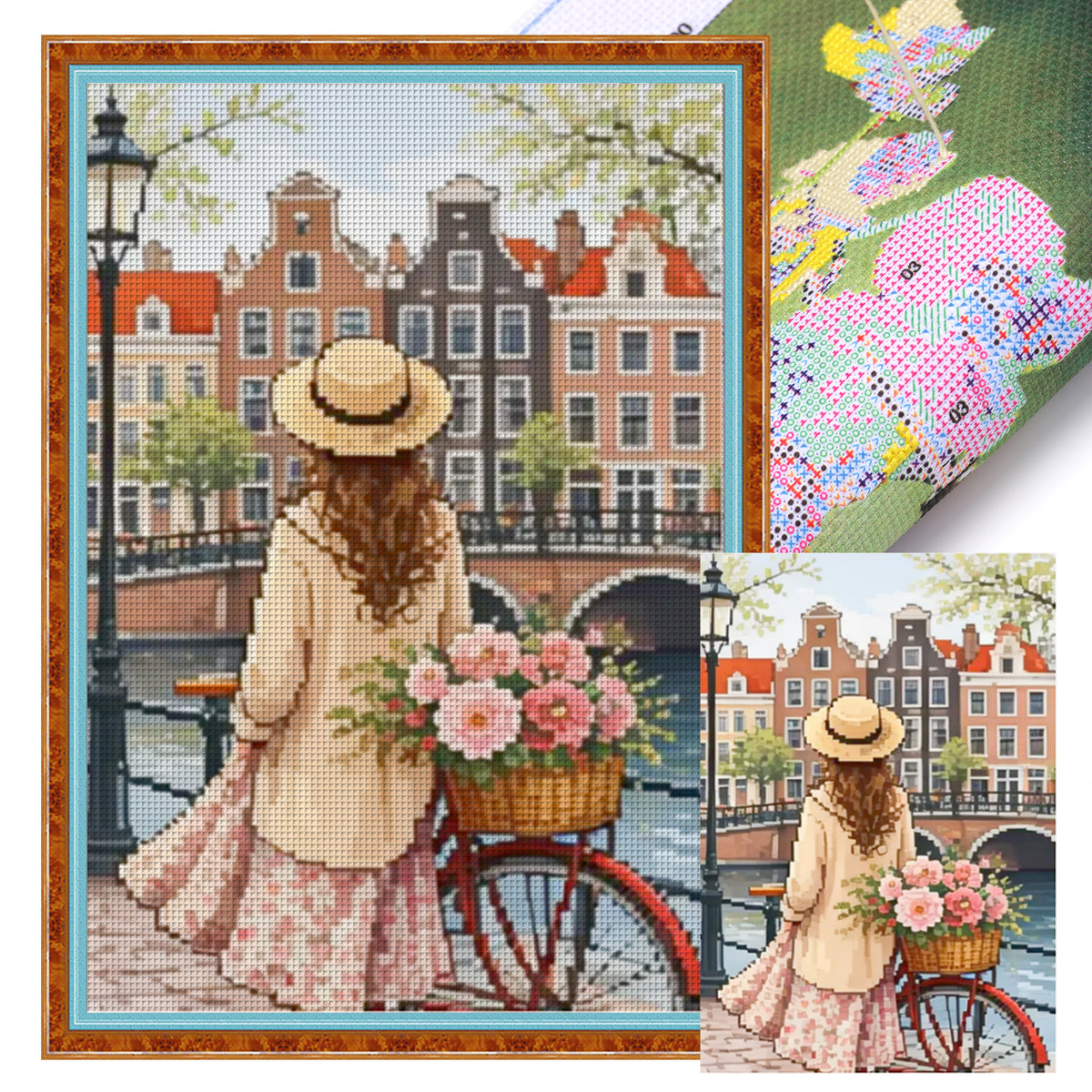 Amsterdam Flower Cart - Full 11CT Stamped Cross Stitch 40x60CM - Huacan
