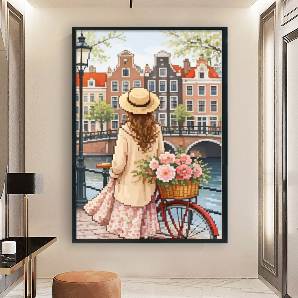 Amsterdam Flower Cart - Full 11CT Stamped Cross Stitch 40x60CM - Huacan