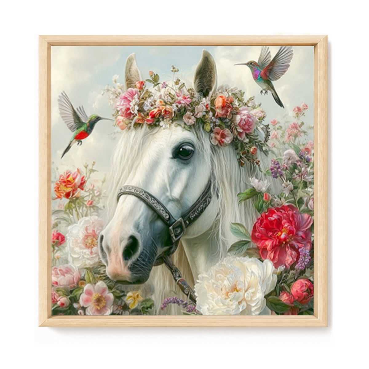 White Horse With Blossoms - Full 11CT Stamped Cross Stitch 40x40CM - Huacan