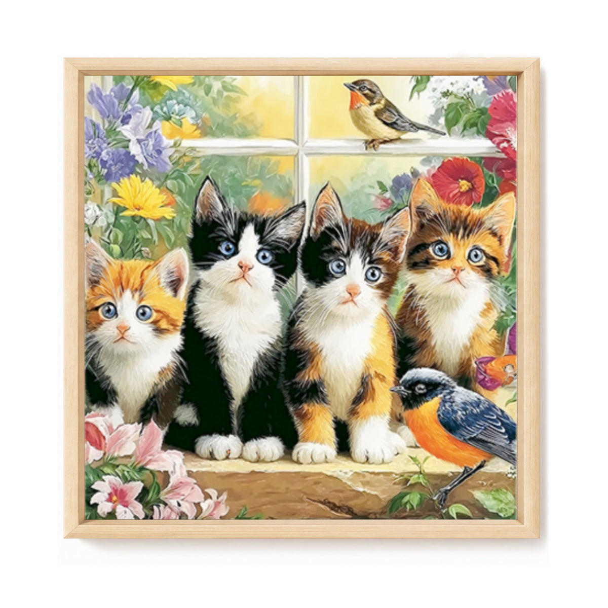 Süße Katze auf dem Fensterbrett - Vollständiges 11CT Stempel-Kreuzstich-Set 40x40CM - Huacan