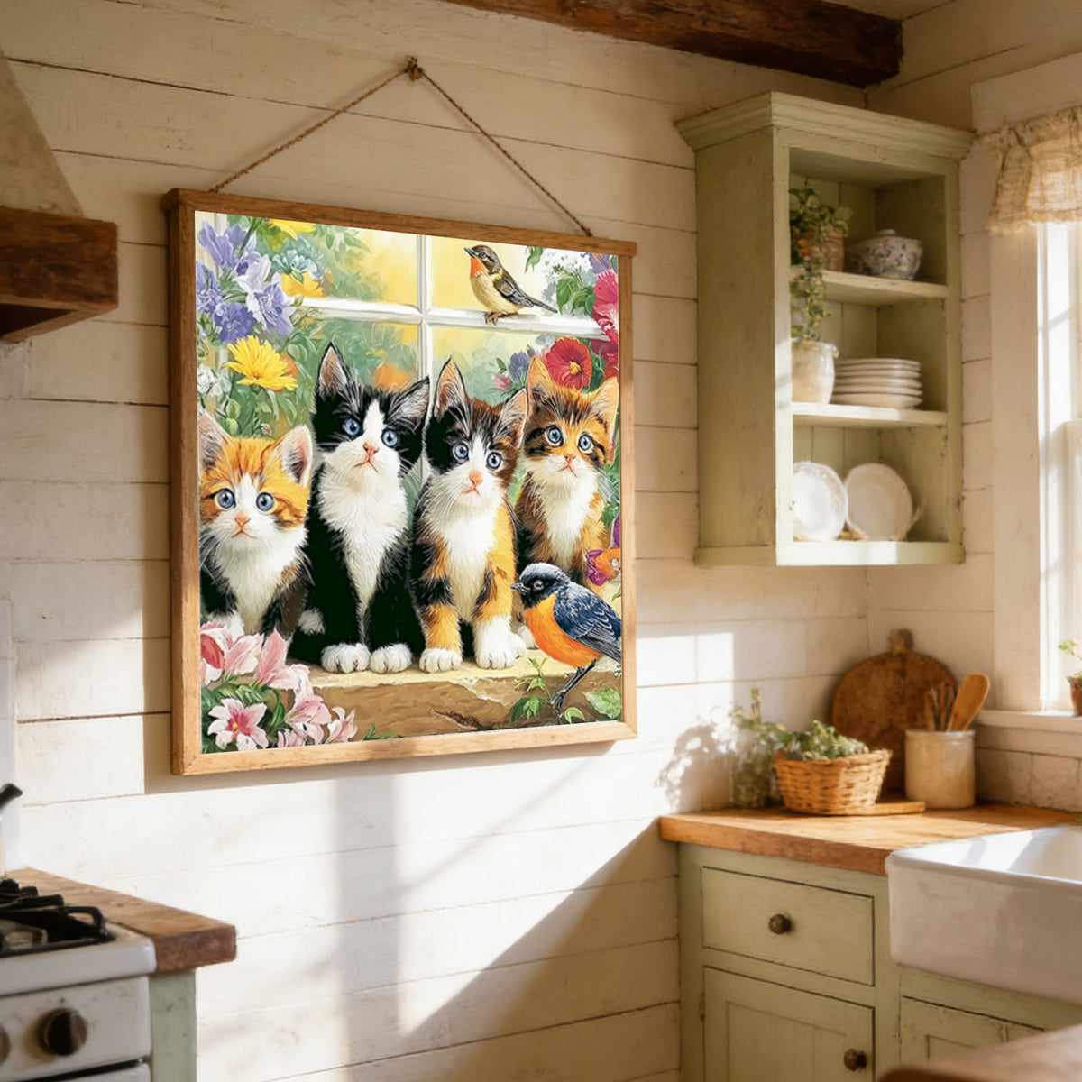 Süße Katze auf dem Fensterbrett - Vollständiges 11CT Stempel-Kreuzstich-Set 40x40CM - Huacan