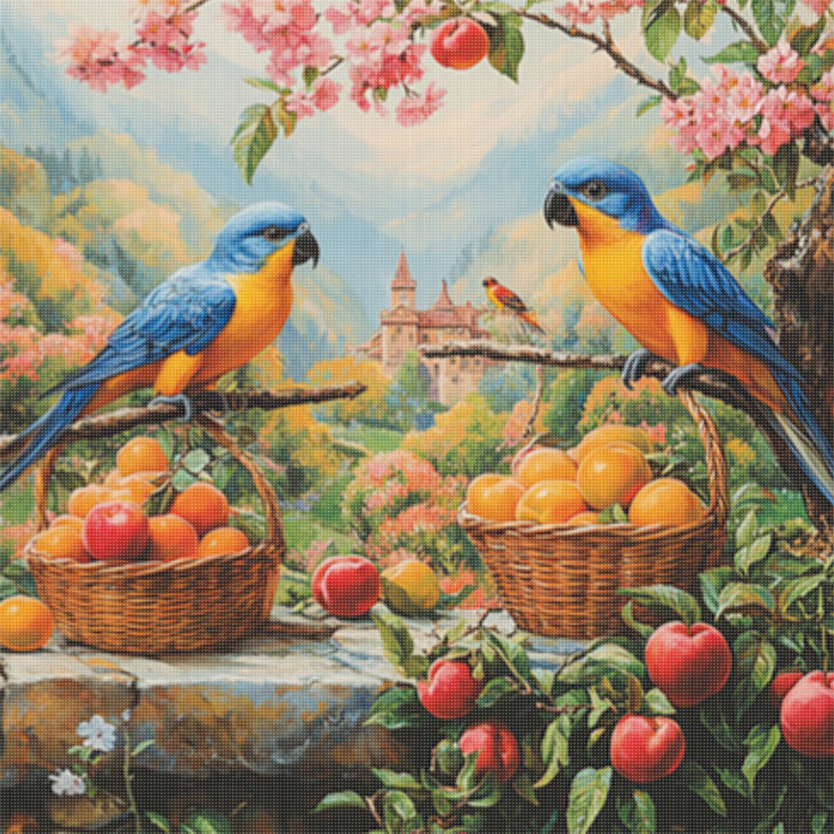 Two Parrots In Orchard - Full 11CT Stamped Cross Stitch 40x40CM - Huacan