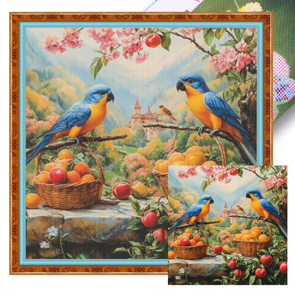 Two Parrots In Orchard - Full 11CT Stamped Cross Stitch 40x40CM - Huacan