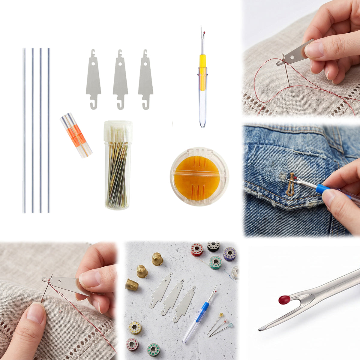 Sewing Kit Includes Seam Ripper and Needle Threaders Embroidery Starter Kit Needle Threading Tools Set Gifts for Mom Grandma Students Beginner (tool set E)