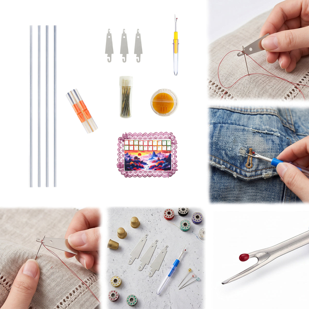 Sewing Kit Includes Seam Ripper and Needle Threaders Embroidery Starter Kit Needle Threading Tools Set Gifts for Mom Grandma Students Beginner (tool set F)