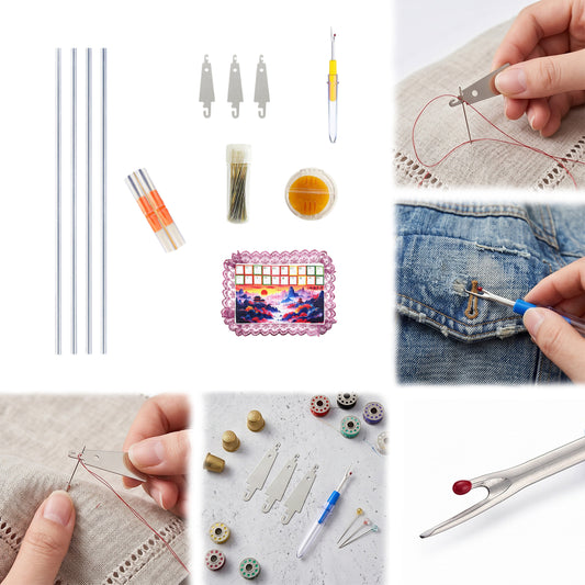 Nähset enthält Nahttrenner und Nadeleinfädler, Stick-Starterset, Nadeleinfädelwerkzeug-Set, Geschenke für Mutter, Großmutter, Studenten, Anfänger (Werkzeugset F)