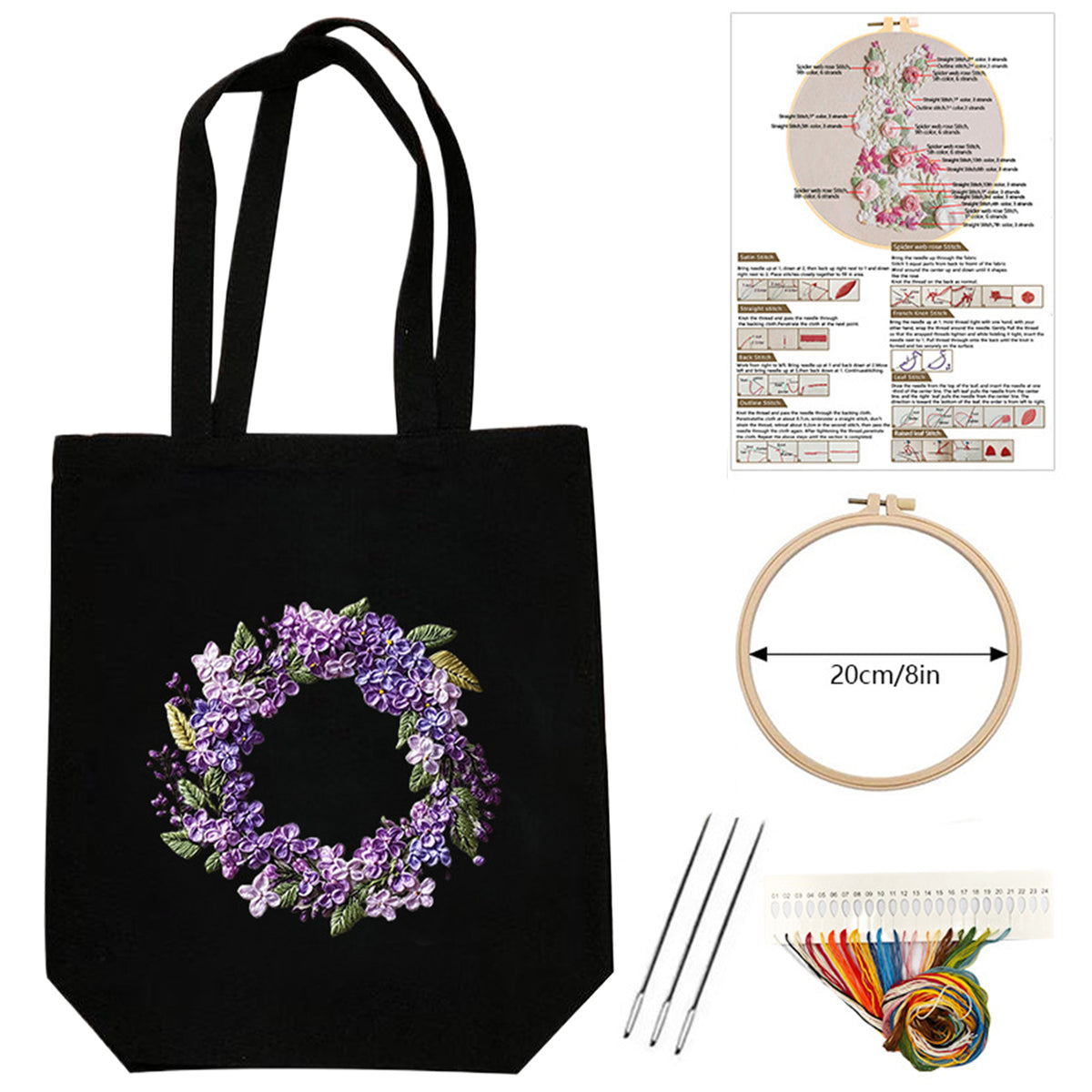Lilac Wreath - DIY Embroidery Cross Stitch Kit with Pattern Cotton Threads Needles Hoop 32×37CM/12.60×14.57in
