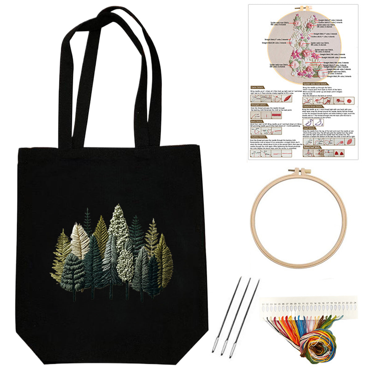 Forest Pines - DIY Embroidery Cross Stitch Kit with Pattern Cotton Threads Needles Hoop 32×37CM/12.60×14.57in