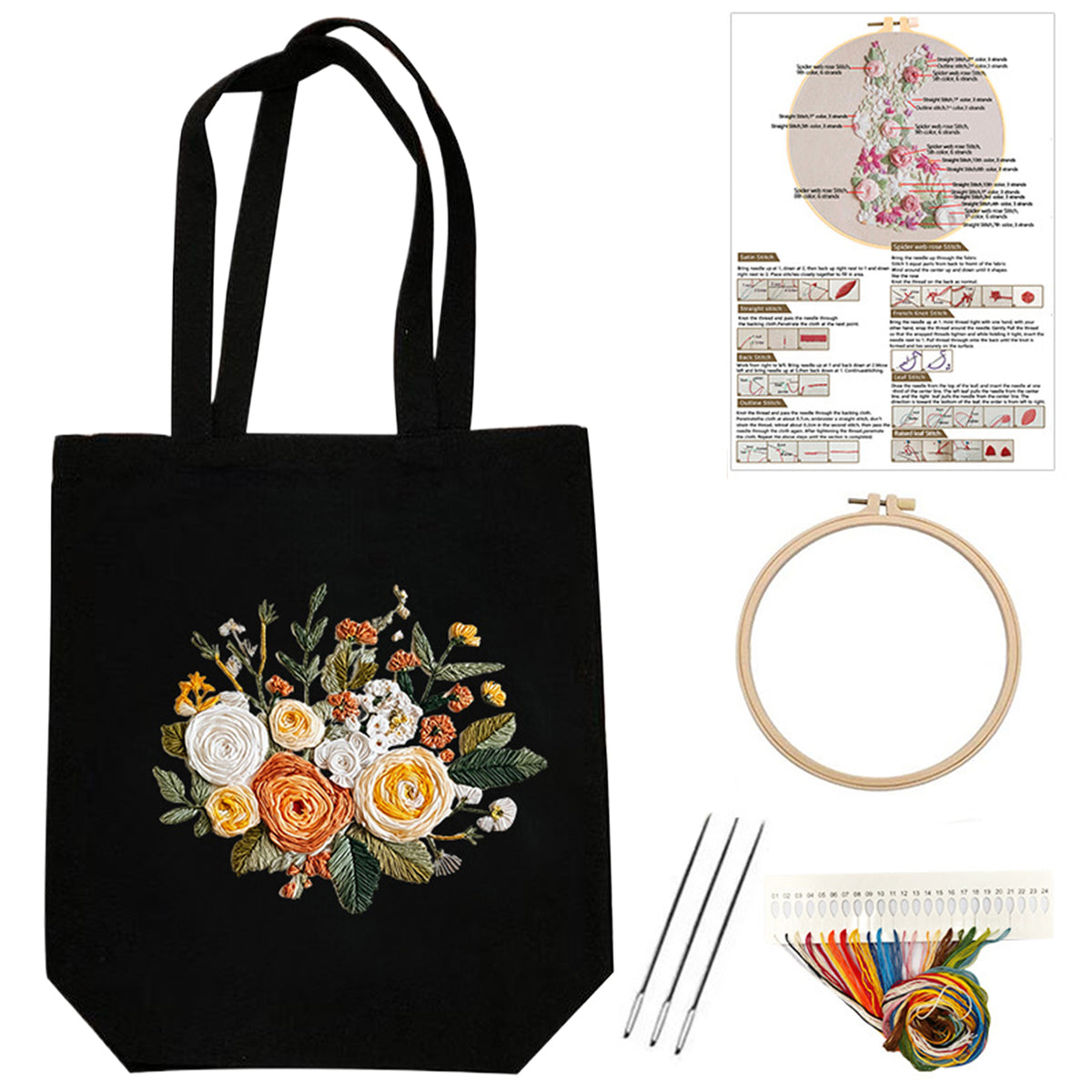 Apricot Bouquet - DIY Embroidery Cross Stitch Kit with Pattern Cotton Threads Needles Hoop 32×37CM/12.60×14.57in