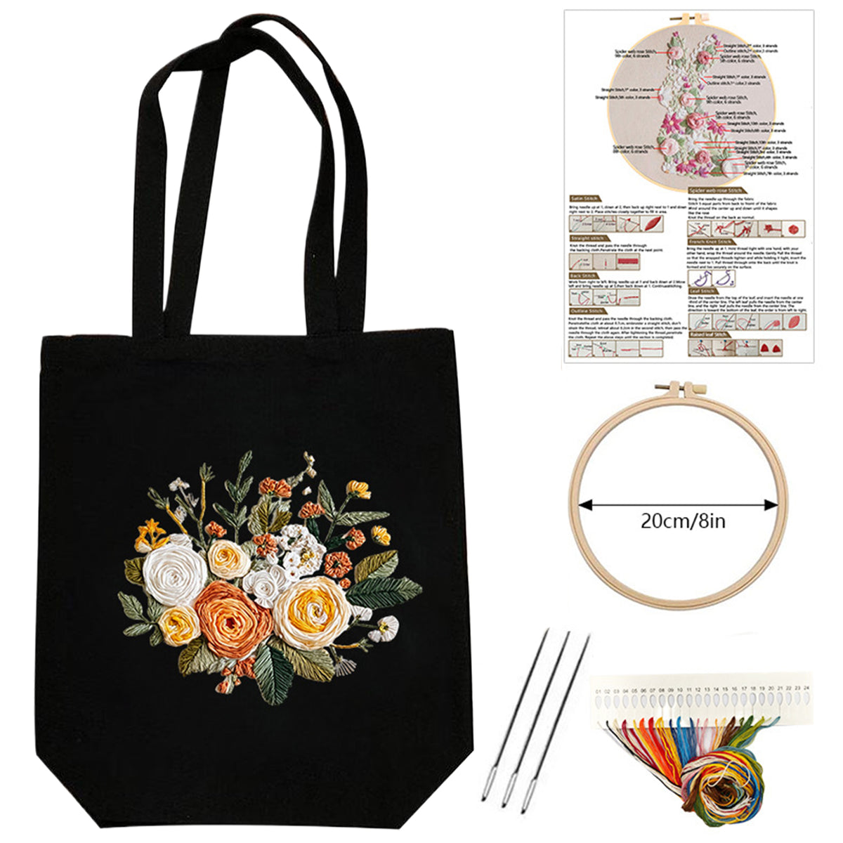 Apricot Bouquet - DIY Embroidery Cross Stitch Kit with Pattern Cotton Threads Needles Hoop 32×37CM/12.60×14.57in