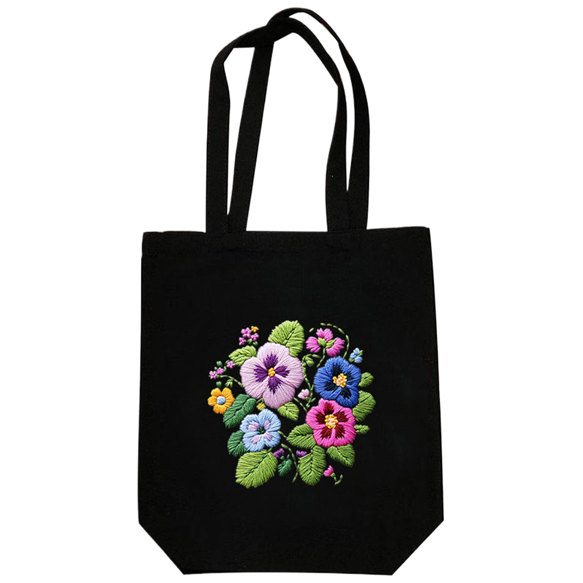 Stiefmütterchen-Blüten – DIY-Stickset für Kreuzstich mit Muster, Baumwollgarnen, Nadeln und Stickrahmen, 32 × 37 cm / 12,60 × 14,57 Zoll