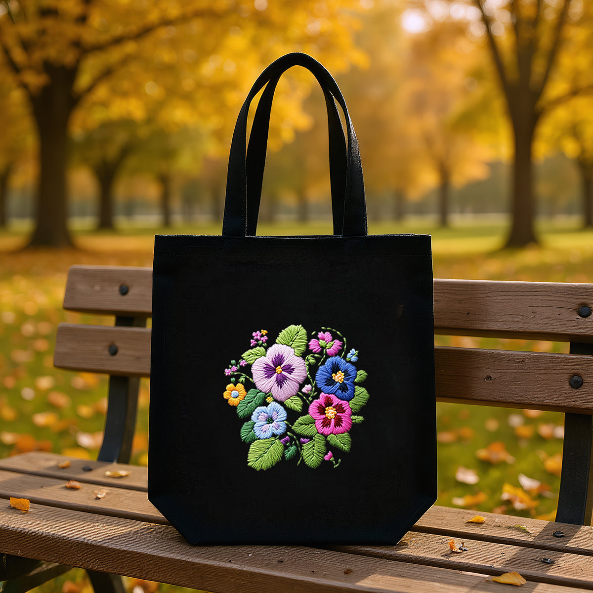 Stiefmütterchen-Blüten – DIY-Stickset für Kreuzstich mit Muster, Baumwollgarnen, Nadeln und Stickrahmen, 32 × 37 cm / 12,60 × 14,57 Zoll