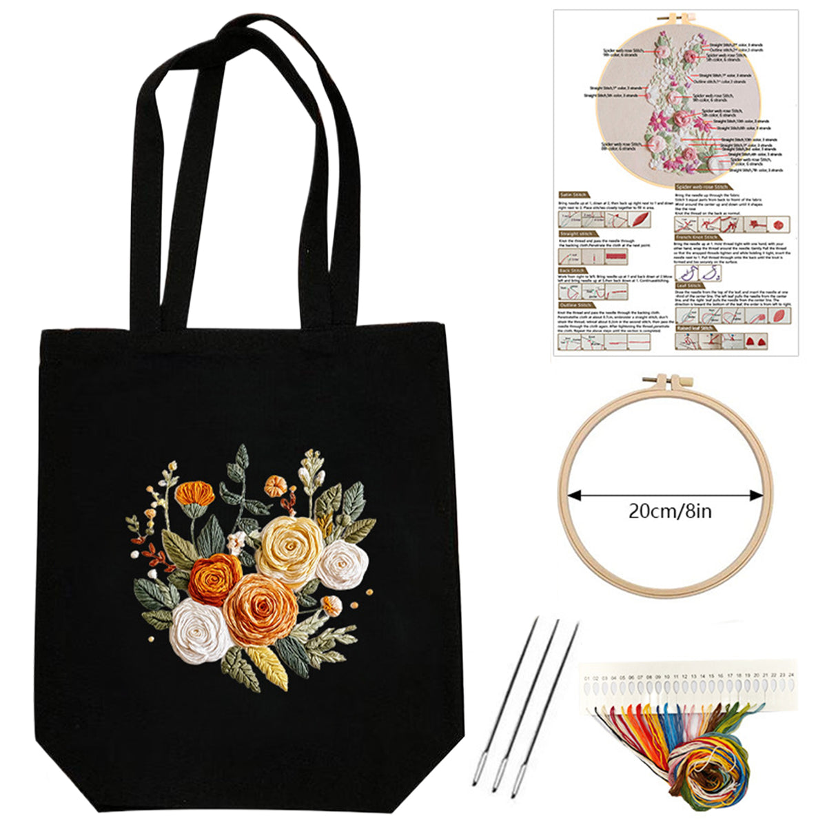 Peach Roses - DIY Embroidery Cross Stitch Kit with Pattern Cotton Threads Needles Hoop 32×37CM/12.60×14.57in