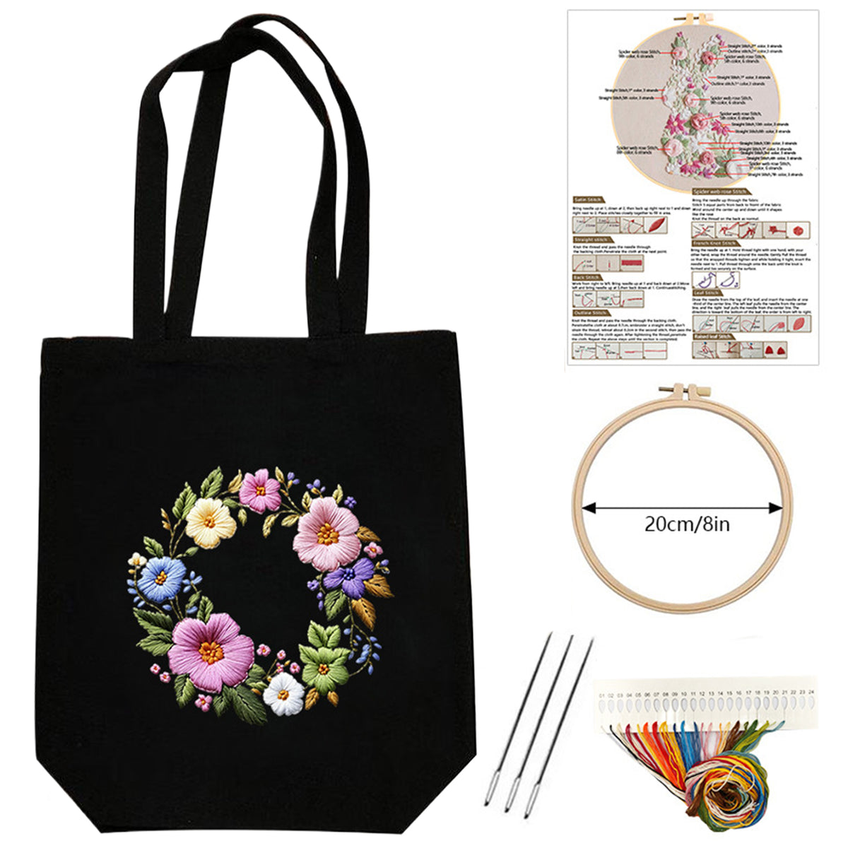 Floral Wreath - DIY Embroidery Cross Stitch Kit with Pattern Cotton Threads Needles Hoop 32×37CM/12.60×14.57in