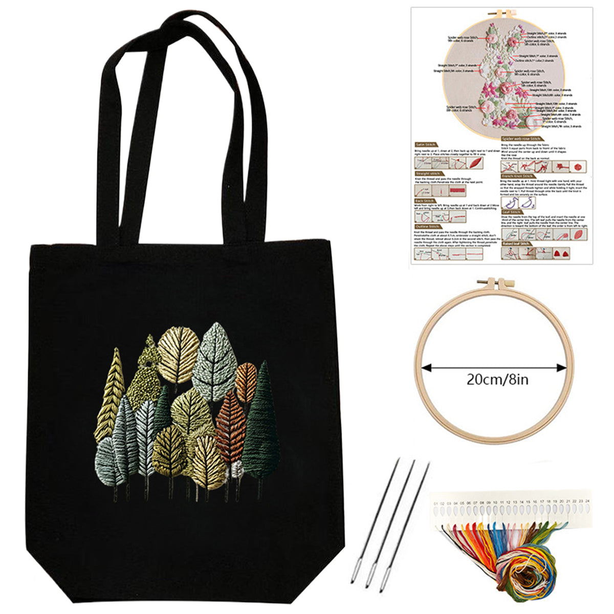 Herbstwald – DIY-Stickset für Kreuzstich mit Vorlage, Baumwollgarnen, Nadeln und Stickrahmen, 32 × 37 cm / 12,60 × 14,57 Zoll