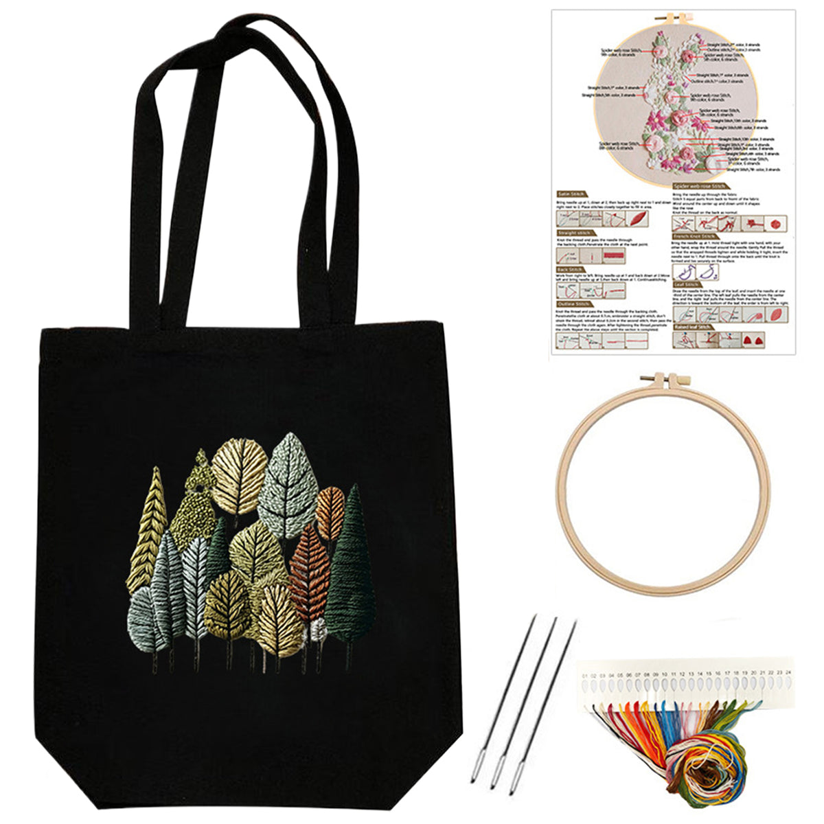 Herbstwald – DIY-Stickset für Kreuzstich mit Vorlage, Baumwollgarnen, Nadeln und Stickrahmen, 32 × 37 cm / 12,60 × 14,57 Zoll