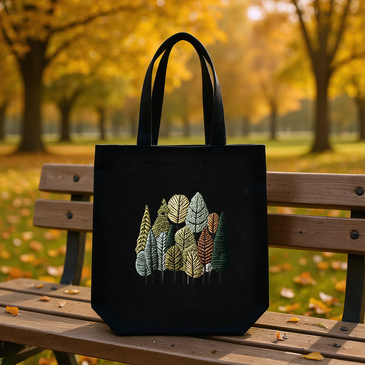 Herbstwald – DIY-Stickset für Kreuzstich mit Vorlage, Baumwollgarnen, Nadeln und Stickrahmen, 32 × 37 cm / 12,60 × 14,57 Zoll