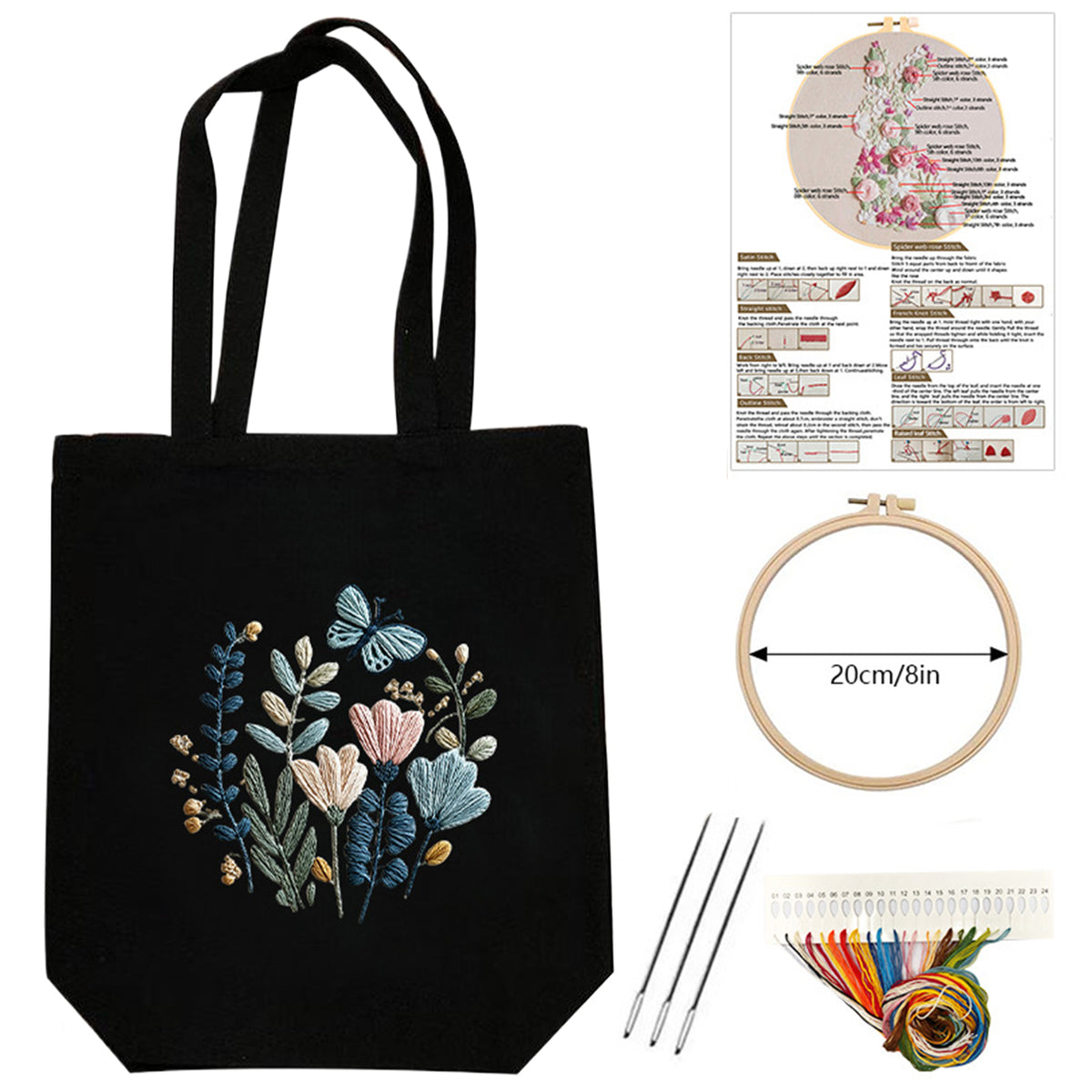 Schmetterlingsflora – DIY-Stickset für Kreuzstich mit Muster, Baumwollgarnen, Nadeln und Stickrahmen, 32×37 cm / 12,60×14,57 Zoll