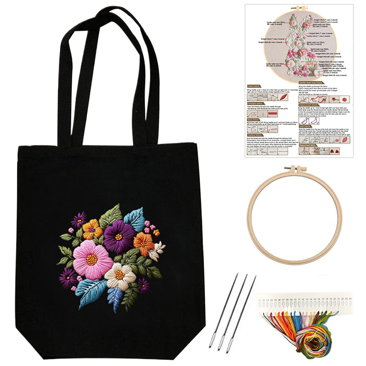 Vivid Blooms - DIY Embroidery Cross Stitch Kit with Pattern Cotton Threads Needles Hoop 32×37CM/12.60×14.57in