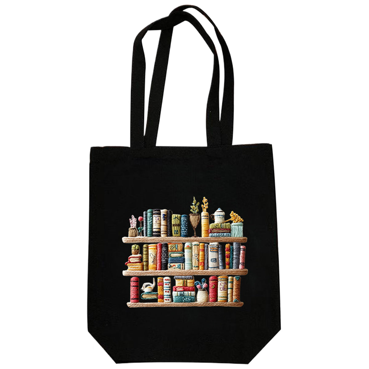 Book Shelf - DIY Embroidery Cross Stitch Kit with Pattern Cotton Threads Needles Hoop 32×37CM/12.60×14.57in