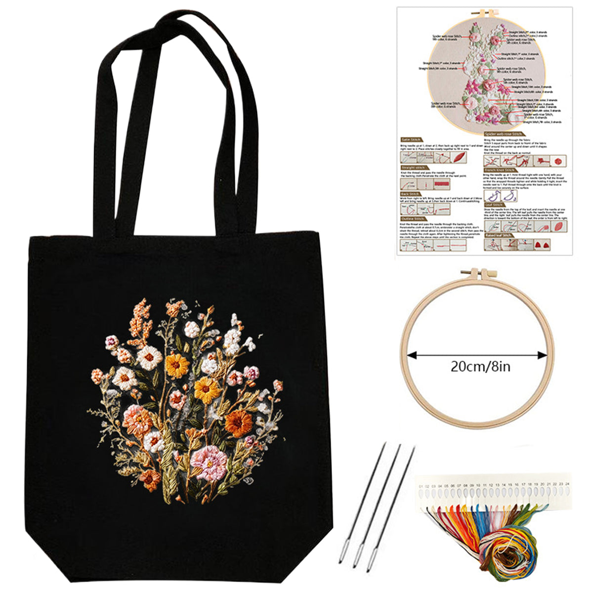 Autumn Blooms - DIY Embroidery Cross Stitch Kit with Pattern Cotton Threads Needles Hoop 32×37CM/12.60×14.57in