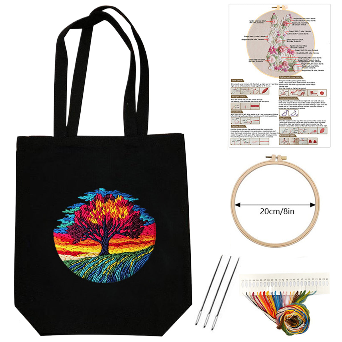 Rainbow Tree - DIY Embroidery Cross Stitch Kit with Pattern Cotton Threads Needles Hoop 32×37CM/12.60×14.57in