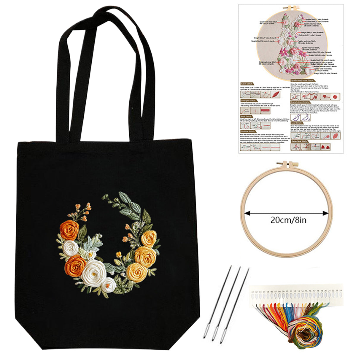 Crescent Roses - DIY Embroidery Cross Stitch Kit with Pattern Cotton Threads Needles Hoop 32×37CM/12.60×14.57in