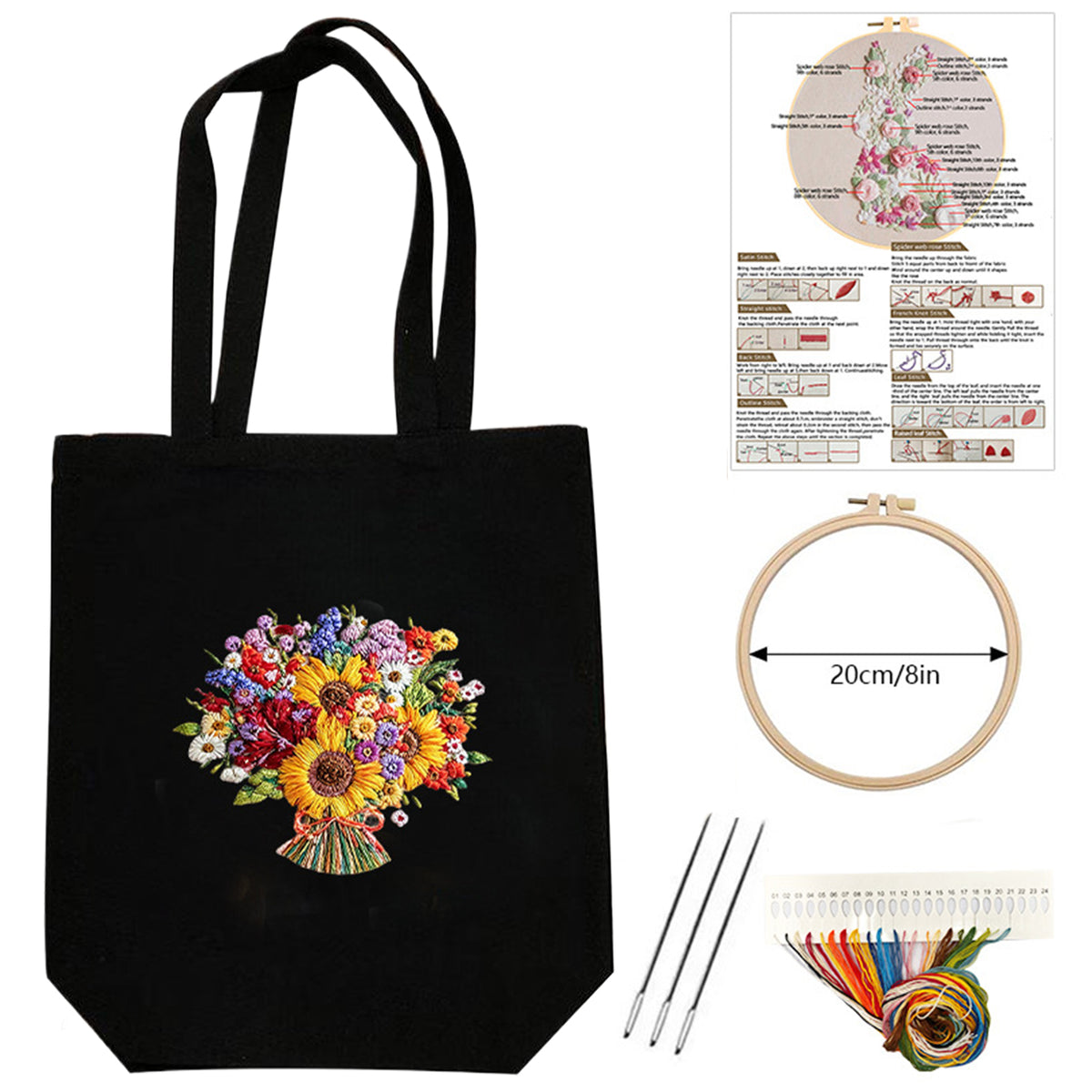 Sunflower Bouquet - DIY Embroidery Cross Stitch Kit with Pattern Cotton Threads Needles Hoop 32×37CM/12.60×14.57in