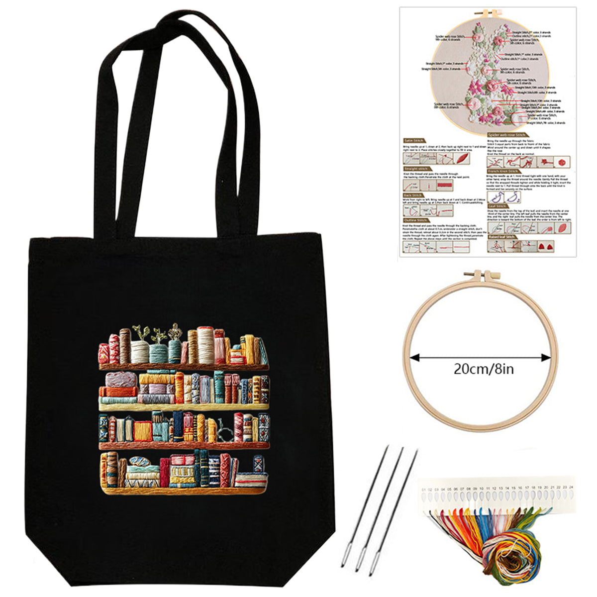 Book Shelf B - DIY Embroidery Cross Stitch Kit with Pattern Cotton Threads Needles Hoop 32×37CM/12.60×14.57in