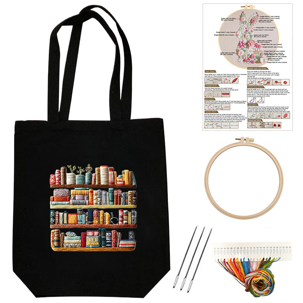Book Shelf B - DIY Embroidery Cross Stitch Kit with Pattern Cotton Threads Needles Hoop 32×37CM/12.60×14.57in