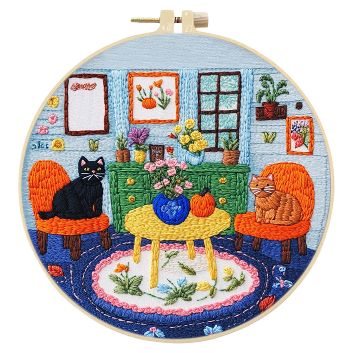 Black Ginger Paar – DIY Stickset Kreuzstich mit Vorlage, Baumwollgarnen, Nadeln und Stickrahmen, 30 × 30 cm / 11,81 × 11,81 Zoll