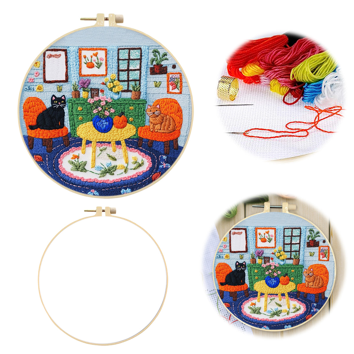 Black Ginger Paar – DIY Stickset Kreuzstich mit Vorlage, Baumwollgarnen, Nadeln und Stickrahmen, 30 × 30 cm / 11,81 × 11,81 Zoll