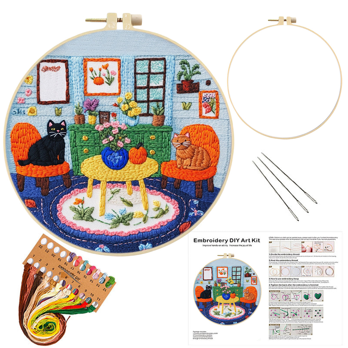 Black Ginger Paar – DIY Stickset Kreuzstich mit Vorlage, Baumwollgarnen, Nadeln und Stickrahmen, 30 × 30 cm / 11,81 × 11,81 Zoll