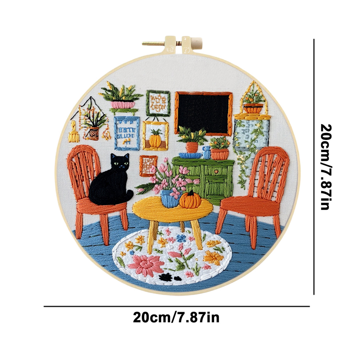Solo Black Cat - DIY Embroidery Cross Stitch Kit with Pattern Cotton Threads Needles Hoop 30×30CM/11.81×11.81in