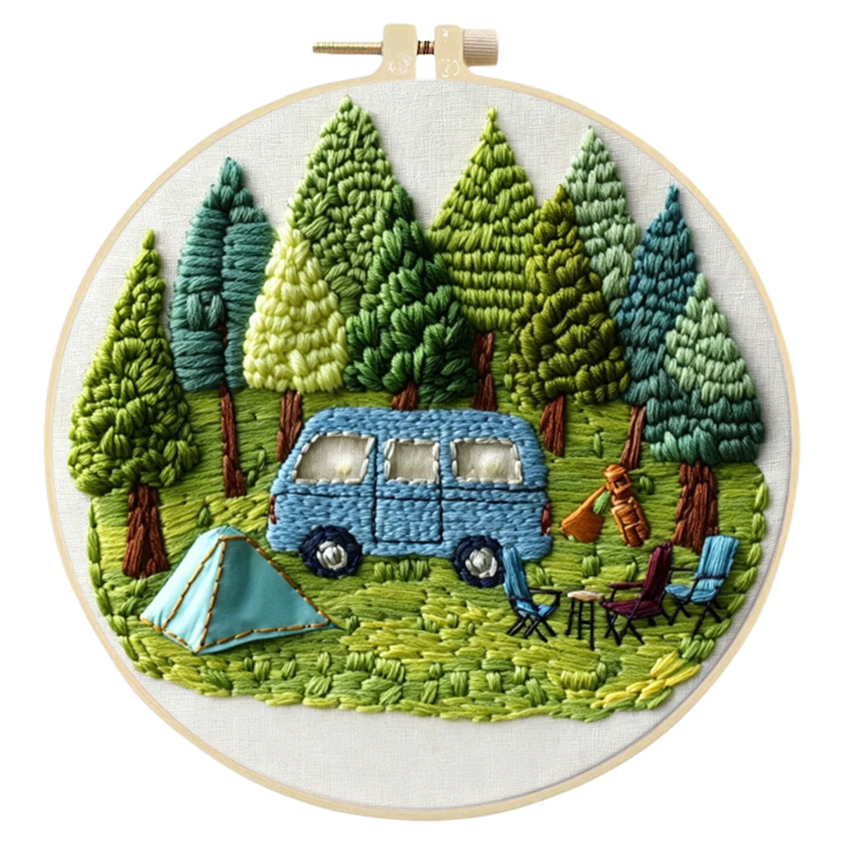 Forest Camp - DIY Embroidery Cross Stitch Kit with Pattern Cotton Threads Needles Hoop 30×30CM/11.81×11.81in