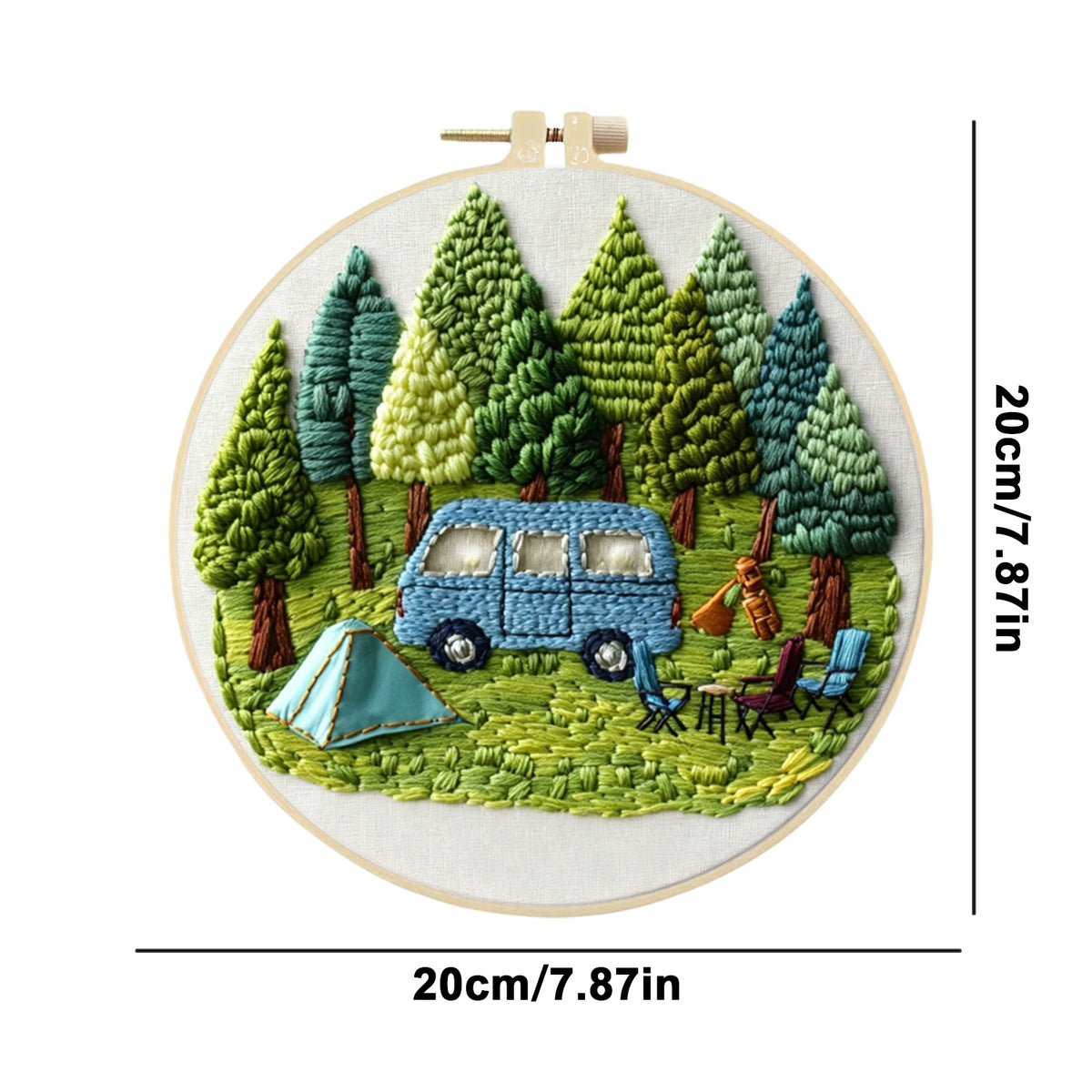 Forest Camp - DIY Embroidery Cross Stitch Kit with Pattern Cotton Threads Needles Hoop 30×30CM/11.81×11.81in