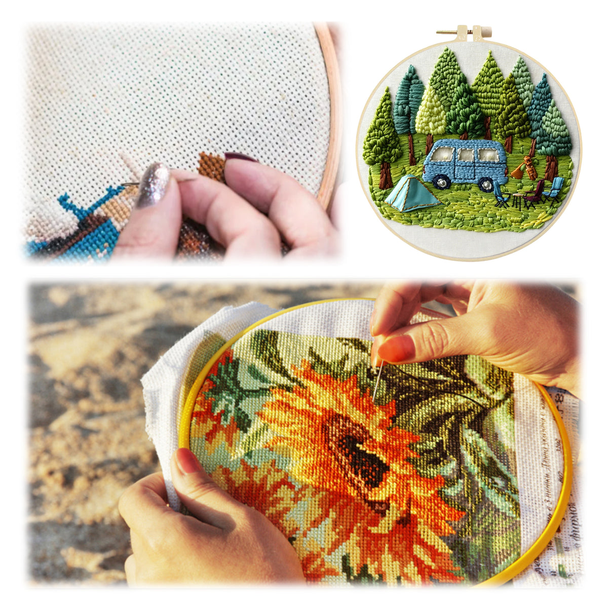 Forest Camp - DIY Embroidery Cross Stitch Kit with Pattern Cotton Threads Needles Hoop 30×30CM/11.81×11.81in