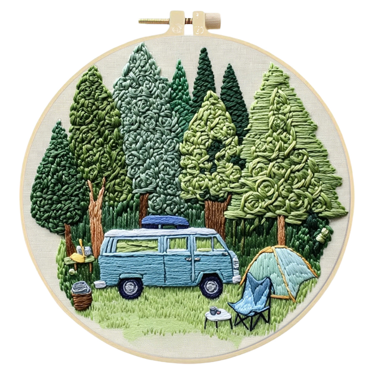 Woods Van - DIY Embroidery Cross Stitch Kit with Pattern Cotton Threads Needles Hoop 30×30CM/11.81×11.81in