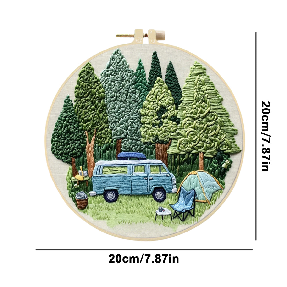 Woods Van - DIY Embroidery Cross Stitch Kit with Pattern Cotton Threads Needles Hoop 30×30CM/11.81×11.81in